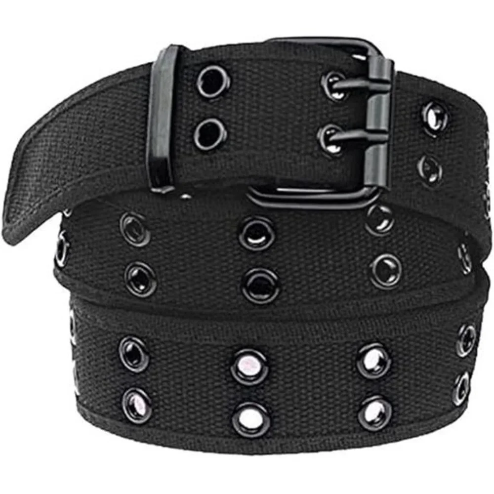 Canvas Web Belts for Men,Solid Color Casual Double Hole Grommet Belt